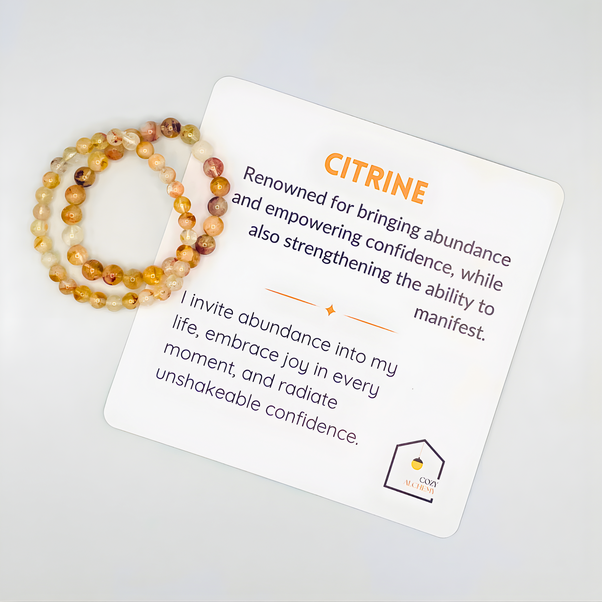 citrine crystal bead bracelet with card