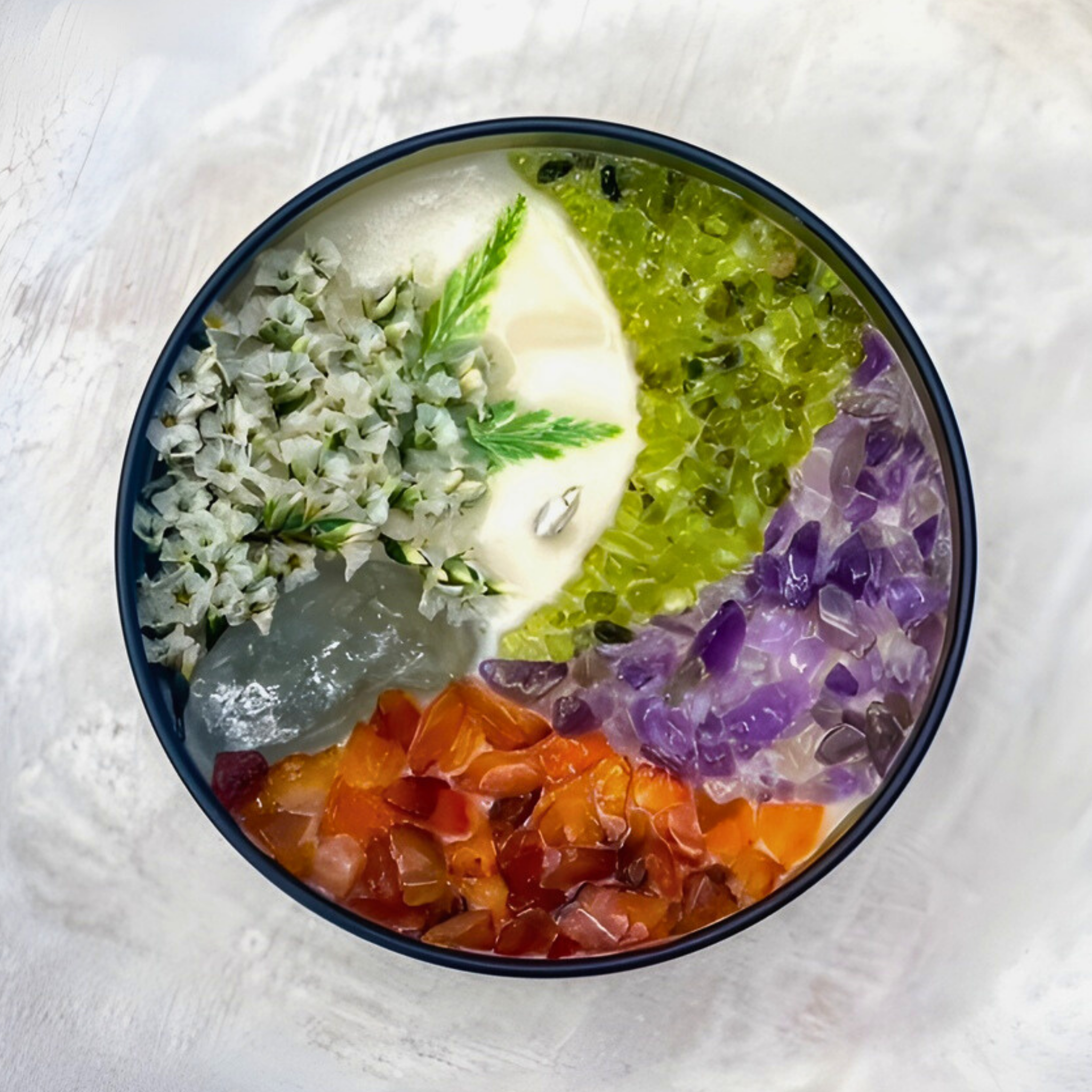 scented candle Connection with flowers and crystals