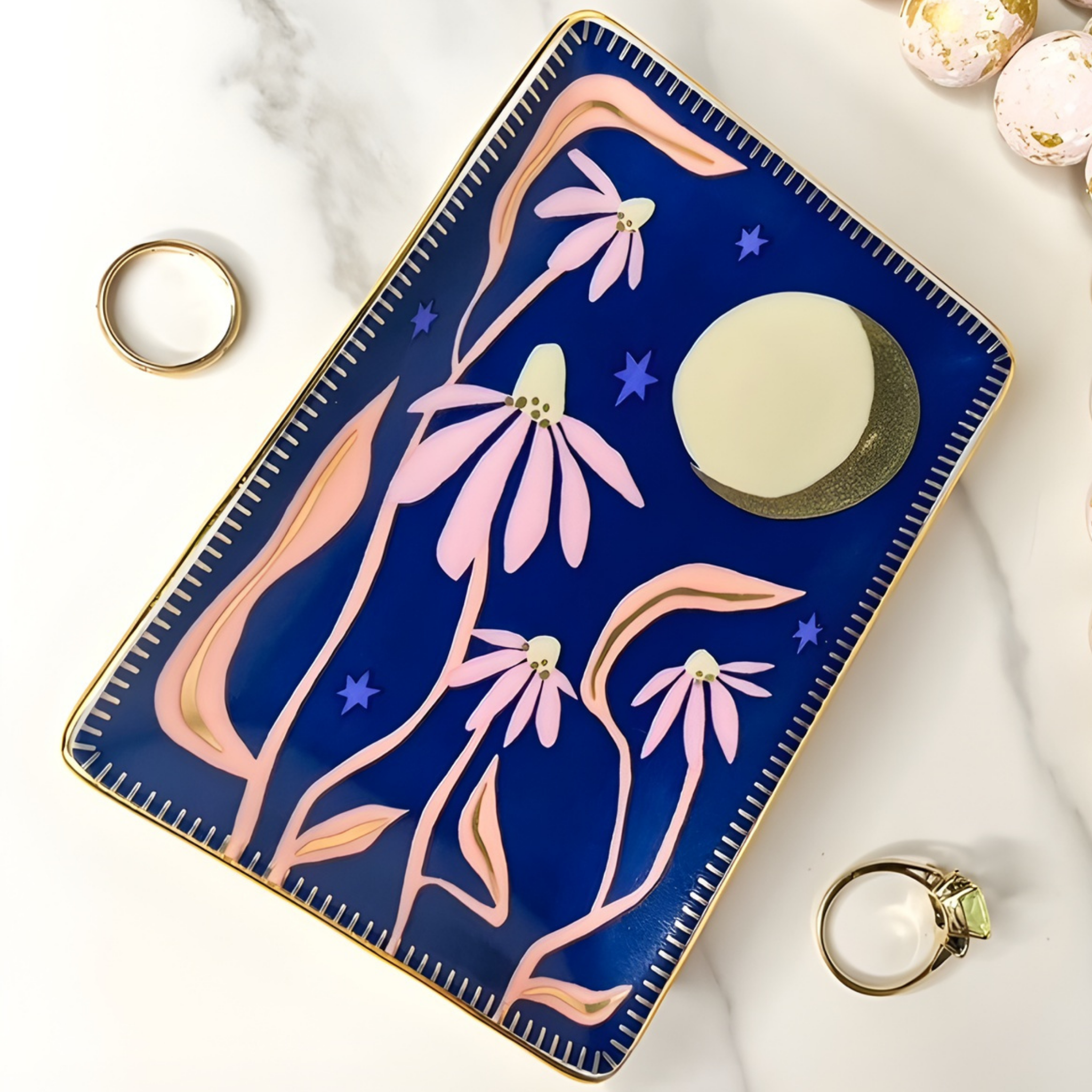 Decorative tray with floral design on a white surface