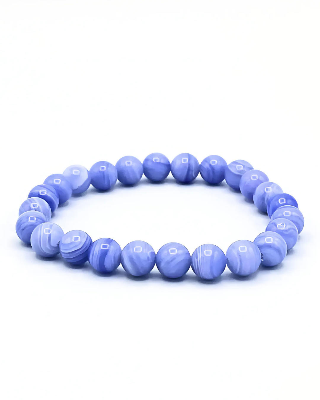 Purple beaded bracelet on a white background