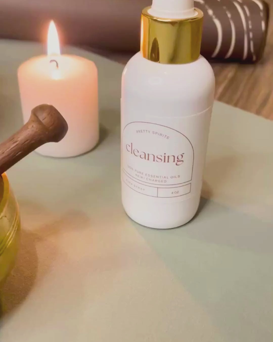 Cleansing spray, grounding mat, cross mala blessing beads